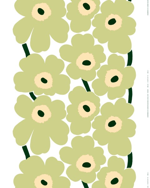 Unikko Puuvillakangas, valkoinen, p&auml;&auml;ryn&auml;, melooni, t.sin.