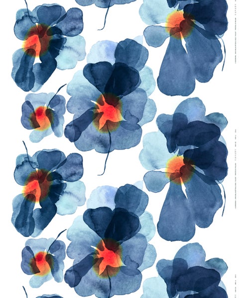 Valssi Puuvillakangas, valkoinen, t.sininen, oranssi