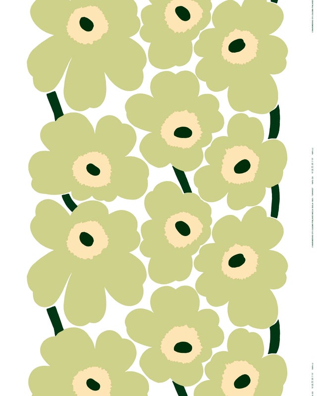 Unikko Puuvillakangas, valkoinen, p&auml;&auml;ryn&auml;, melooni, t.sin.